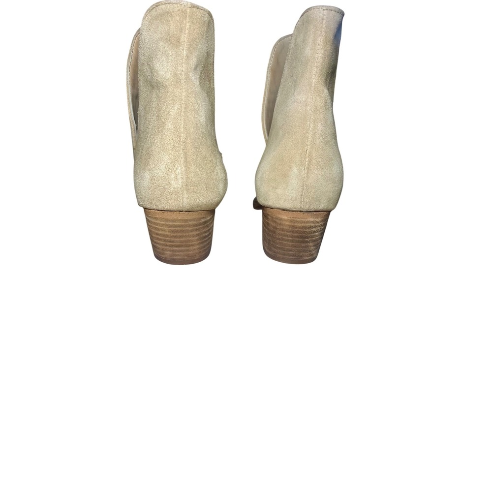 Free People Suede Ankle Slip On Booties Beige V Cut Stacked Heel Womens 7.5 Boho - Picture 9 of 9